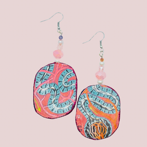 “Kidney Systems” Decoupage Paper Earrings with Glitter Edge