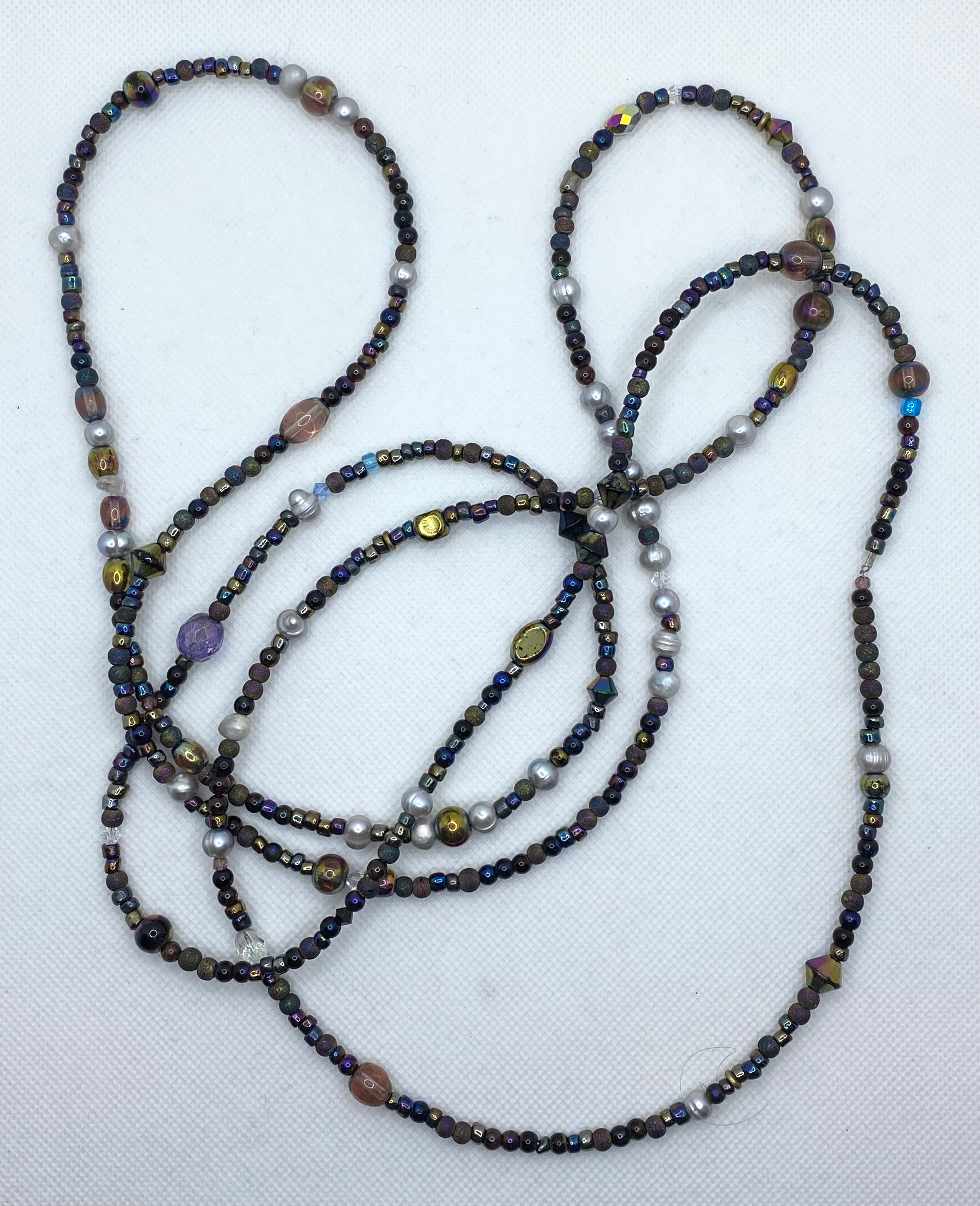 Brown, Black and Pearl Handmade Extra Long Necklace