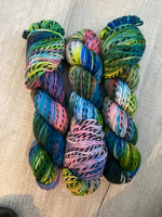 Blue, Green and Pink One of a Kind Zebra DK Hand Dyed Yarn