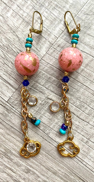 Pink and Gold Cloud Handmade Earrings