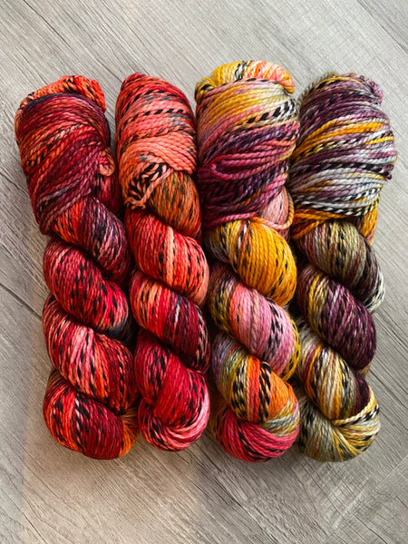 Maroon and Yellow Zebra DK 4 Skein Matching Set