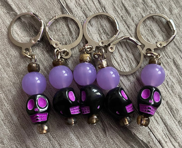 Purple Skull Handmade 5 Stitch Marker Set