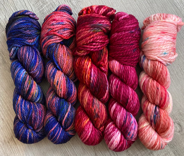 Blue, Maroon and Pink Chunky/Bulky 5 Skein Set