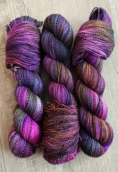 Plum And Purples Zebra Fingering Hand Dyed Yarn