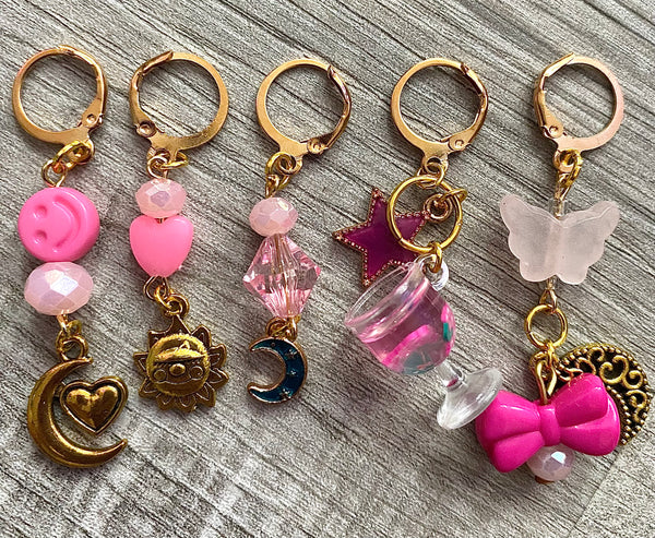 Super Happy Pink 5 Handmade Stitch Marker Set