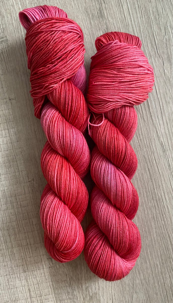 Red Coral Fingering Hand Dyed Yarn