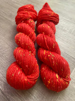 “Scarlet Confetti” DK Neon Tweed Hand Dyed Yarn