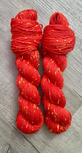 “Scarlet Confetti” DK Neon Tweed Hand Dyed Yarn