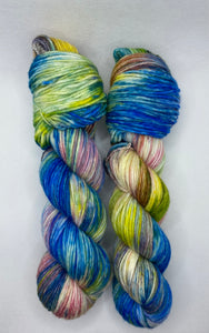 NON SUPERWASH Yellow and Blue OOAK Hand Dyed Yarn