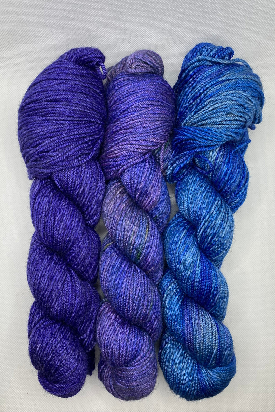 3 Skein Gradient Set: DK “Blue Shades” Hand Dyed Yarn