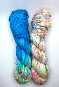 2-Skein Matching Set: DK "Warm Waters" and “Sun Dappled Coral” Hand Dyed Yarn