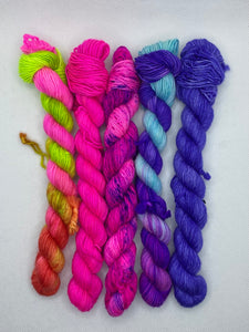 “Brights” 5 Mini Skein Set of Hand Dyed Yarn