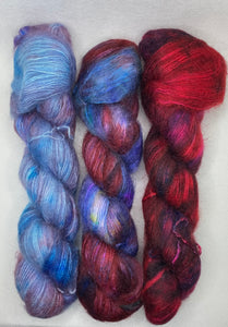3 Skein Set: Lace Mohair/Silk “Subconscious, Morpheus, Nightmare” Hand Dyed Yarn