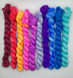 10 Skein Micro Set of Sparkly Hand Dyed Yarn
