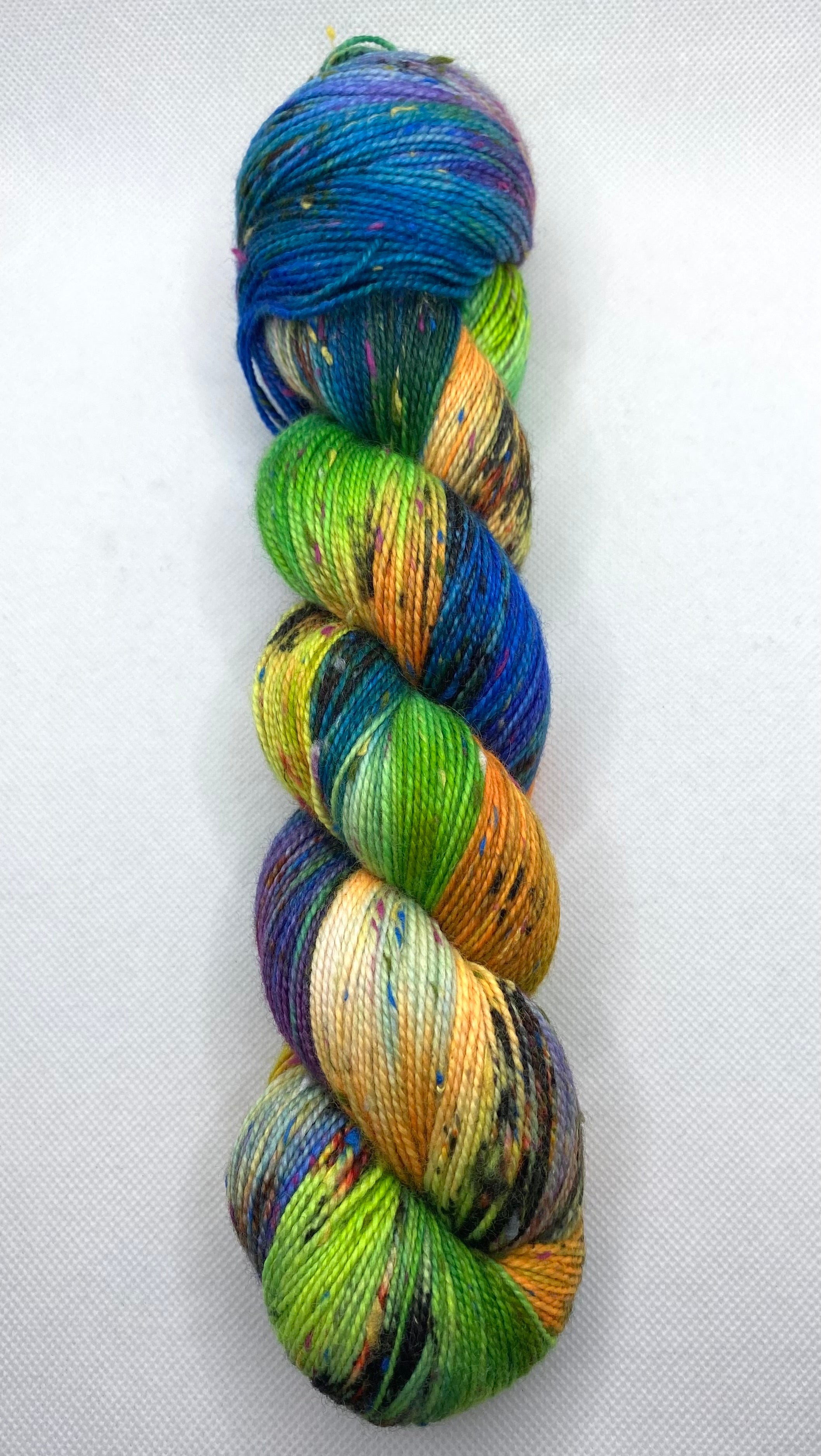 Green, Orange, and Blue Fingering One of a Kind Hand Dyed Yarn