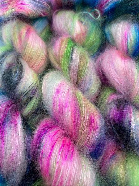 “Fuzzy Punk” Lace Weight Mohair Silk Hand Dyed Yarn