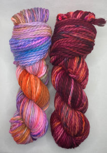 2 Skein Matching Set: “Warm Orange and Maroon” Chunky Hand Dyed Yarn