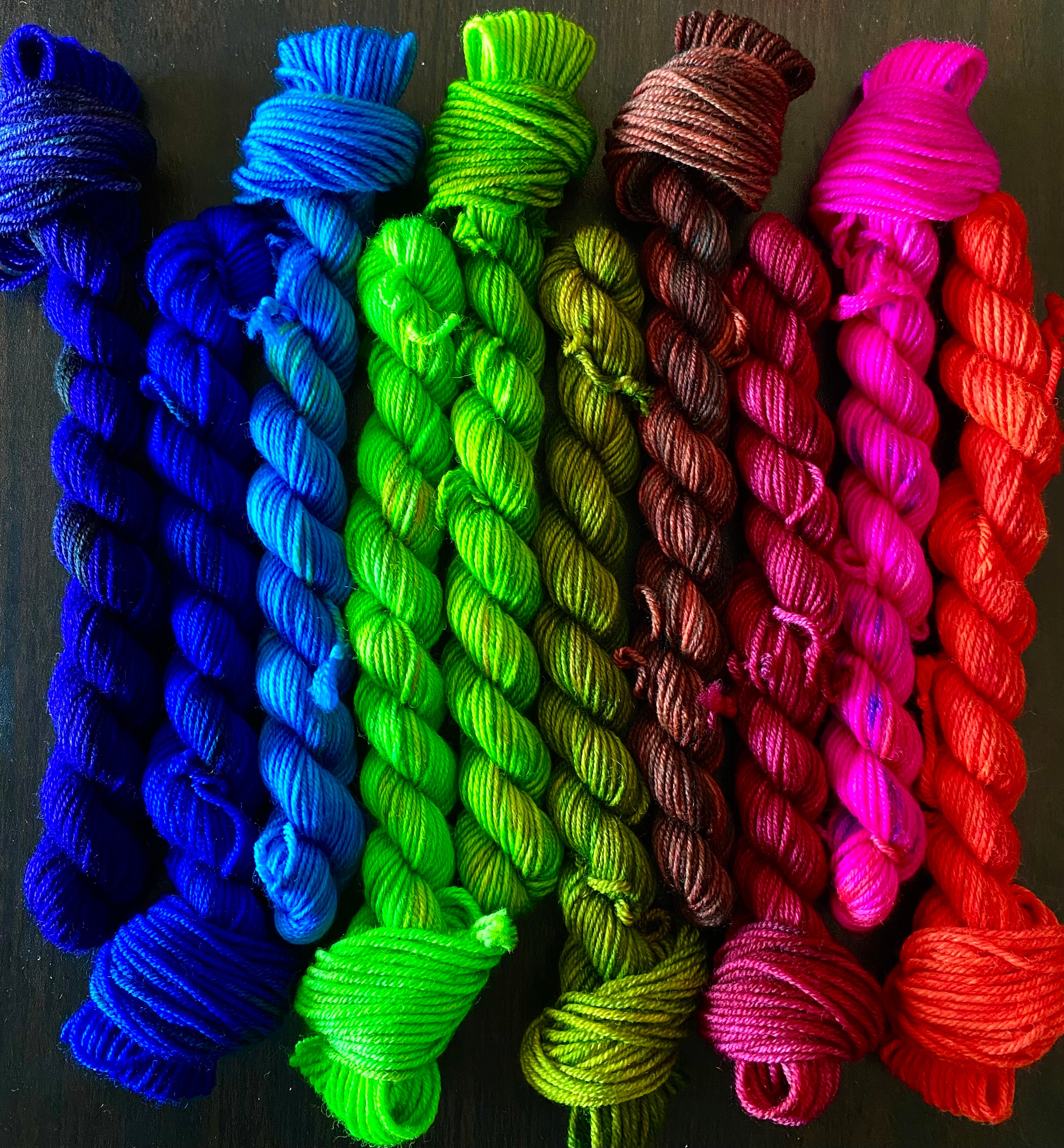 “Moody Rainbow” Mini Skein Fade Set of Hand Dyed Yarn