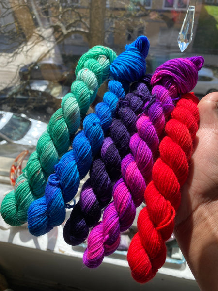 “Bold” 5 Skein Fingering Mini Set of Hand Dyed Yarn