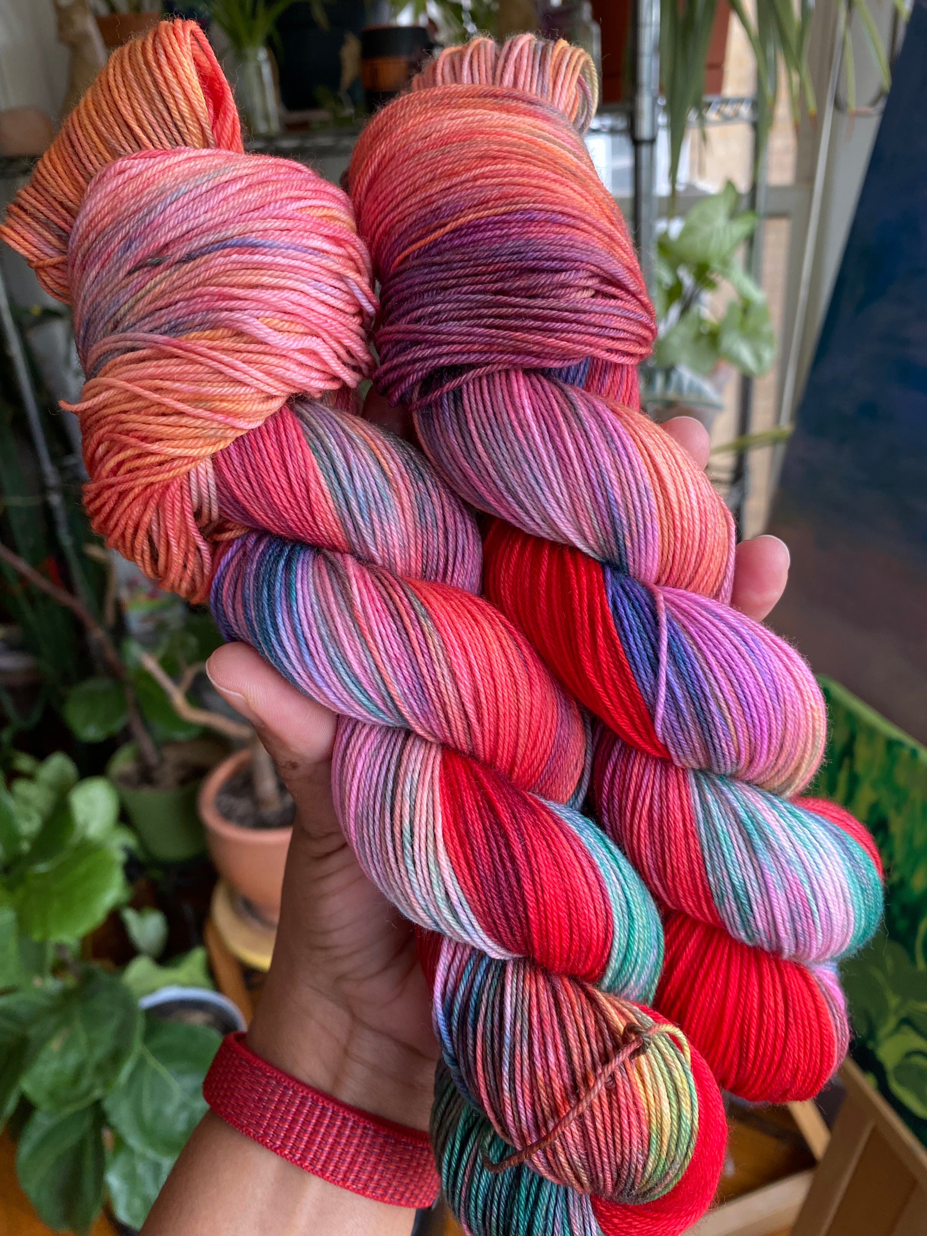 “Spicy” Fingering Hand Dyed Yarn