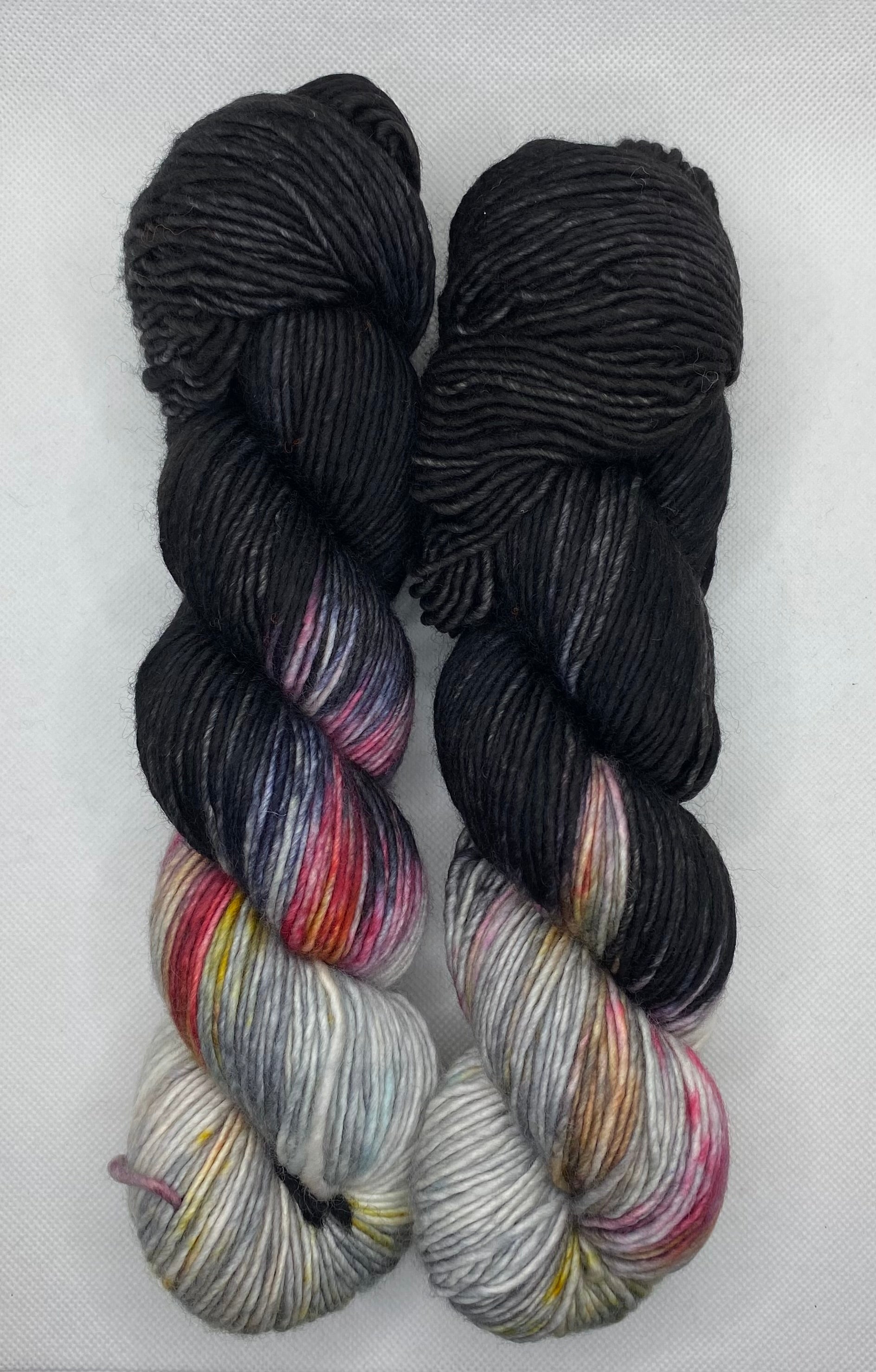 Grey and Black Worsted Single Hand Dyed Yarn