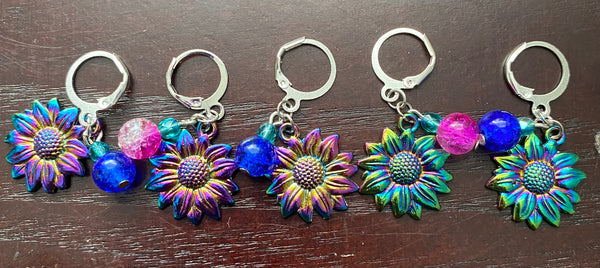 “Rainbow Sunflower” Handmade Stitch Markers