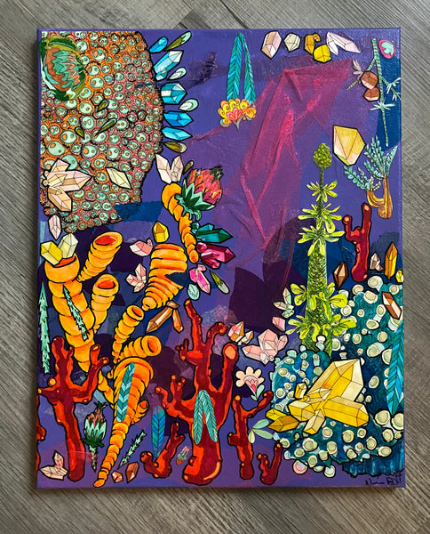 “Primordial Underwater” Handmade Paper Collage on Canvas