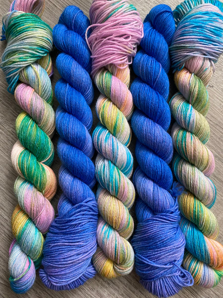 “Blue Aster” and “Misty” 50 Gram Fingering Matching Set