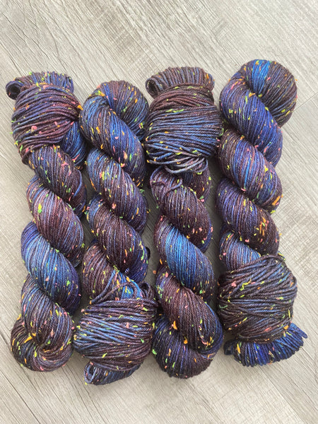“Night Bright” One of a Kind Neon Tweed DK Hand Dyed Yarn