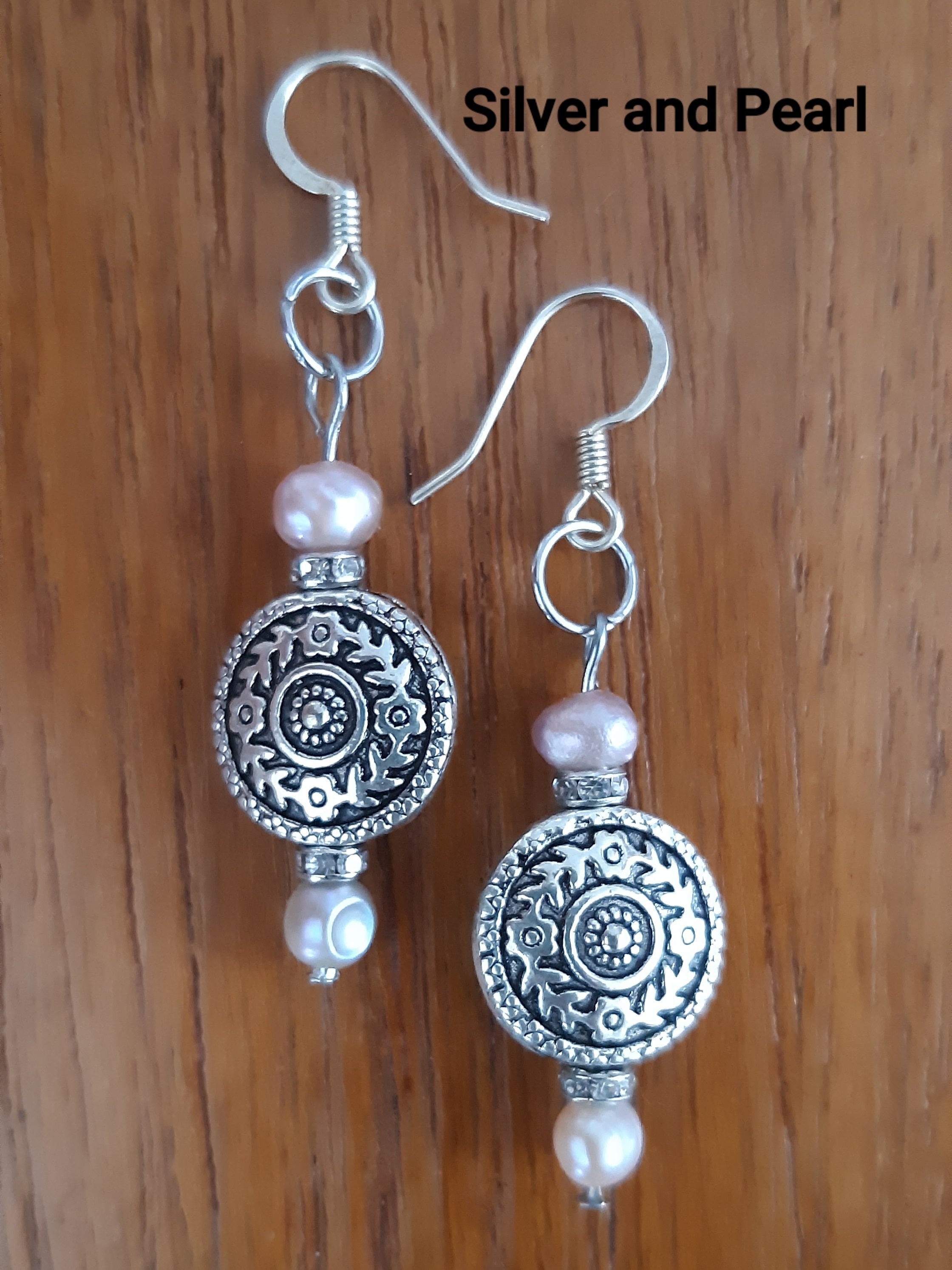 Silver and Pearl Disc Earrings