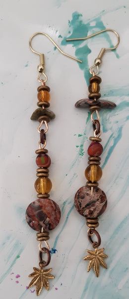 Jasper and Cannabis Leaf Earrings