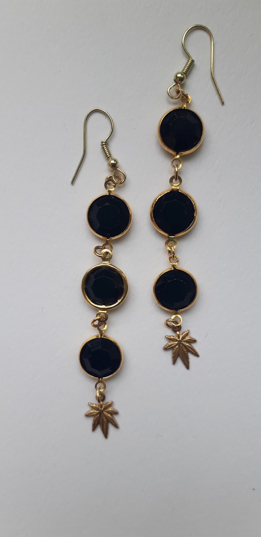 Black Jewels and Cannabis Leaf Handmade Earrings