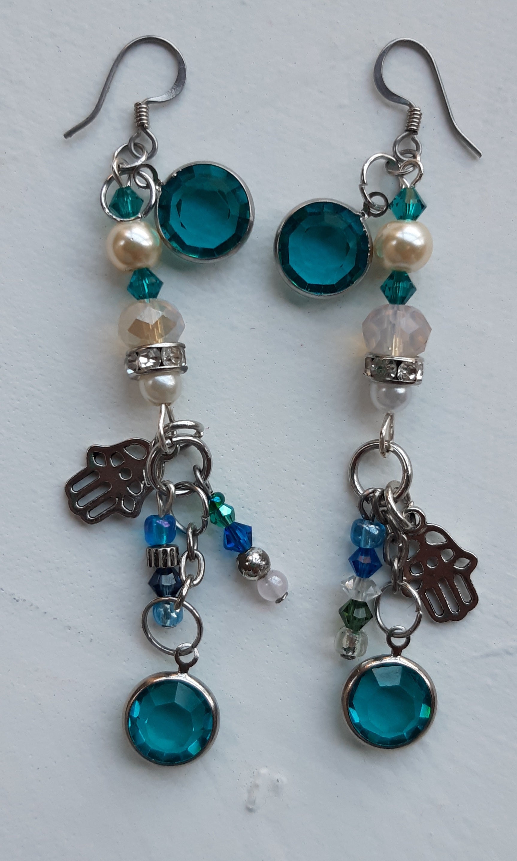 "Turquoise Crystal" Mismatched Handmade Earrings