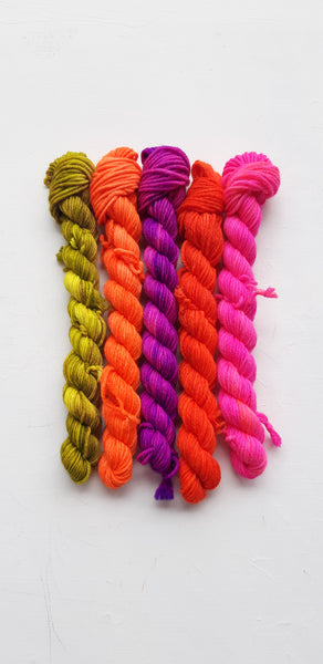 "Neon Bouquet" Wholesale Set of 5 Hand Dyed Wool Yarn Mini Skeins