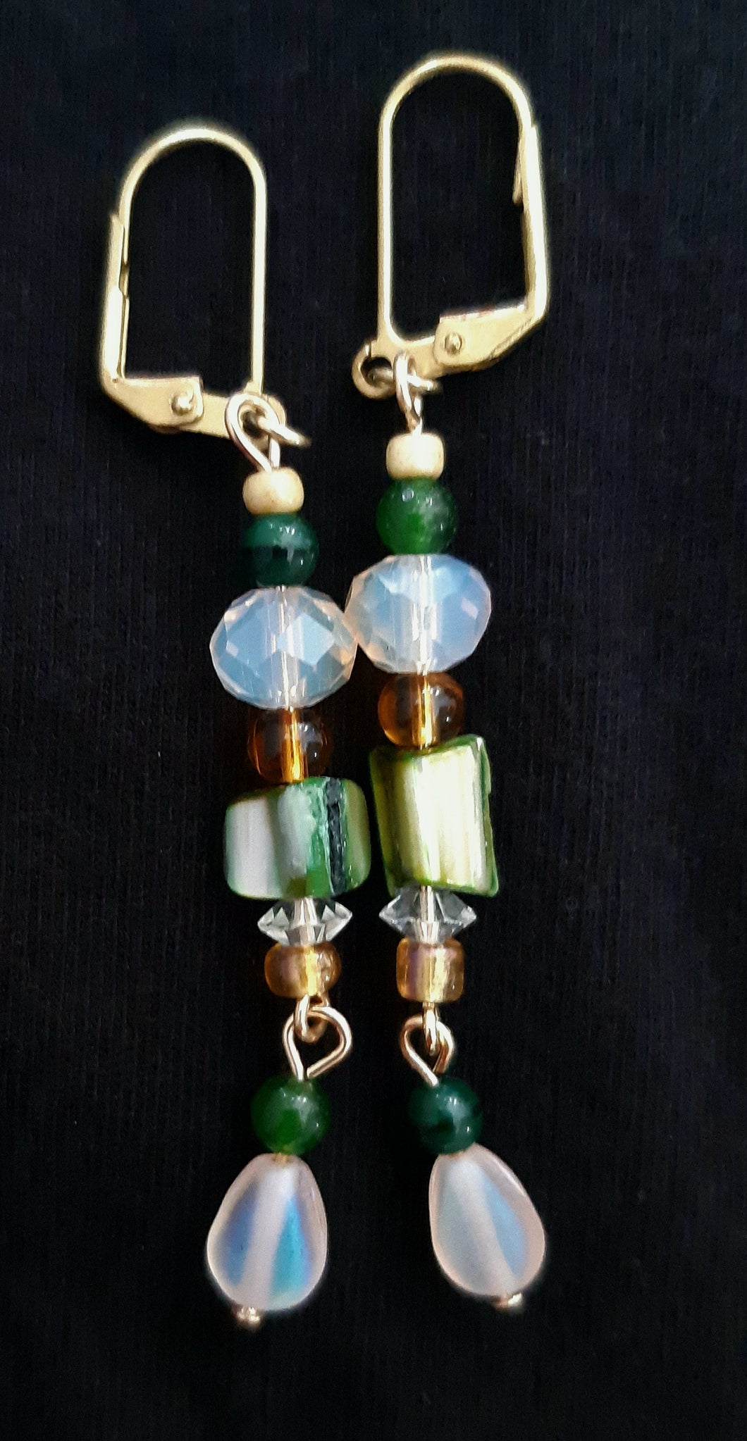 Green Shell and Sparkle Handmade Earrings