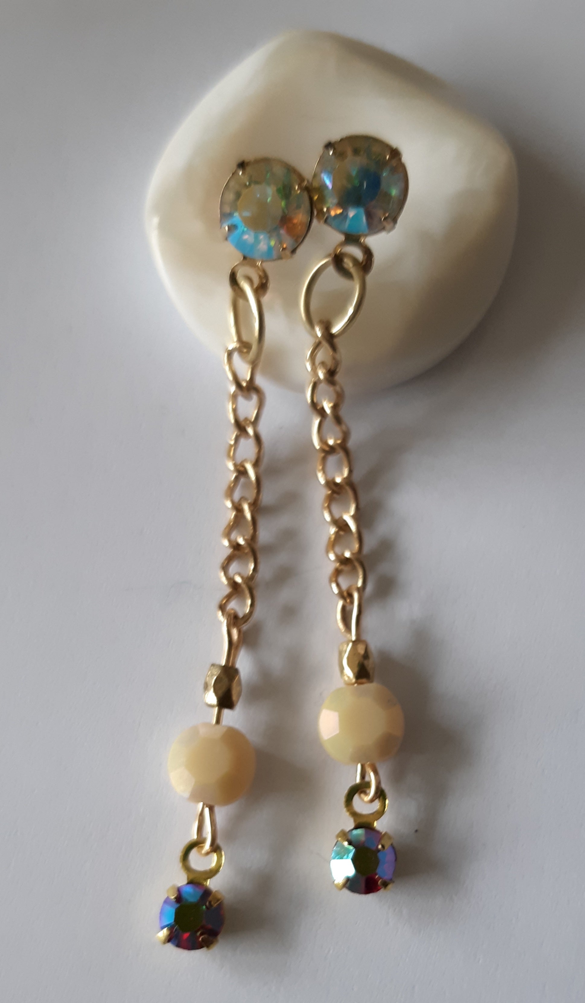Crystal and Chain Stud Back Handmade Earrings