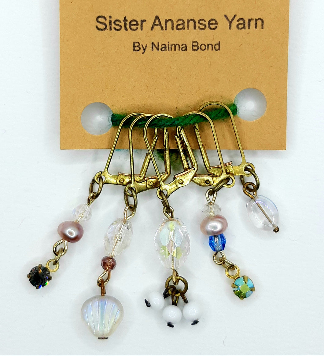 Pearl and Glass Sparkle Handmade Lever Clasp Stitch Markers